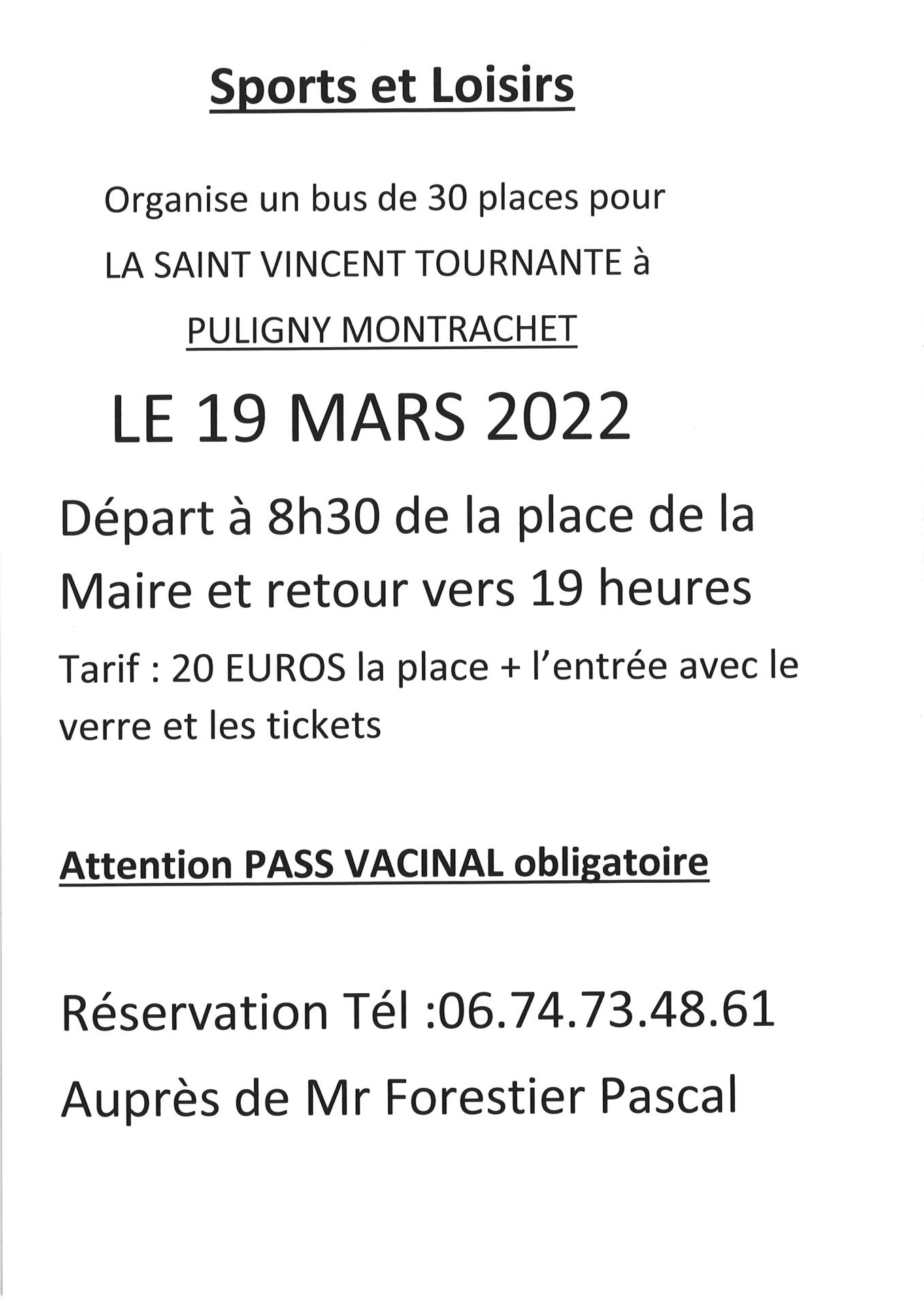 Saint Vincent Tournante le 19 mars 2022